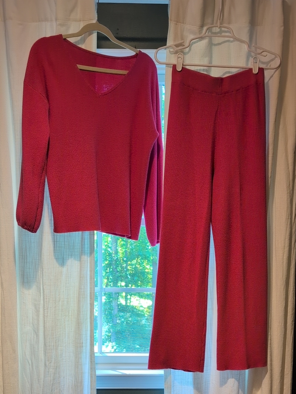 Pink Knit Sweater and Wide-Leg Pants Set